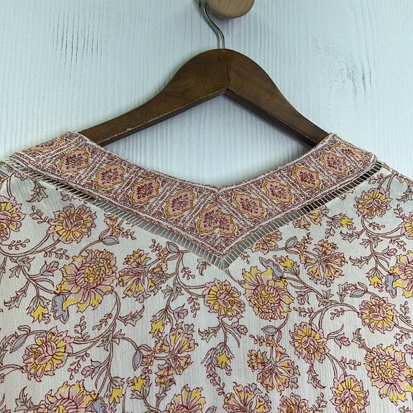 Free People - Moonlight Dance Floral V Neck Boho 3/4 Sleeve Blouse Size Small - Picture 12 of 12
